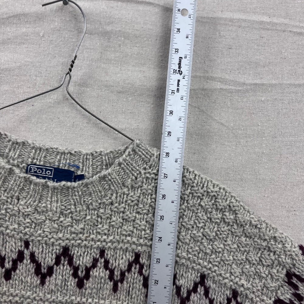 Polo Ralph Lauren Sweater Mens XL Grey Wool Hand Knit Fair Isle Vintage Chunky - Picture 5 of 5